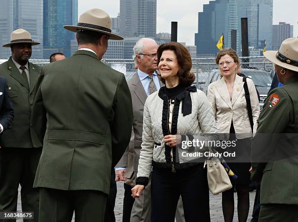 Queen Silvia of Sweden seen visiting 'The Castle Clinton' in Battery Park on May 8, 2013 in New York City.