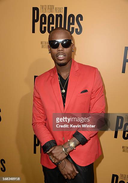 Rapper B.O.B arrives at the premiere of "Peeples" presented by Lionsgate Film and Tyler Perry at ArcLight Hollywood on May 8, 2013 in Hollywood,...
