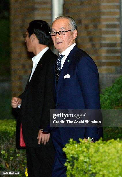 Former professional baseball player and the People's Honor Award winner Shigeo Nagashima leaves the Prime Minister Shinzo Abe's residence after...