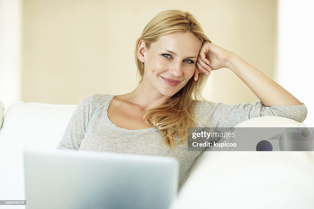 Caucasian woman using laptop