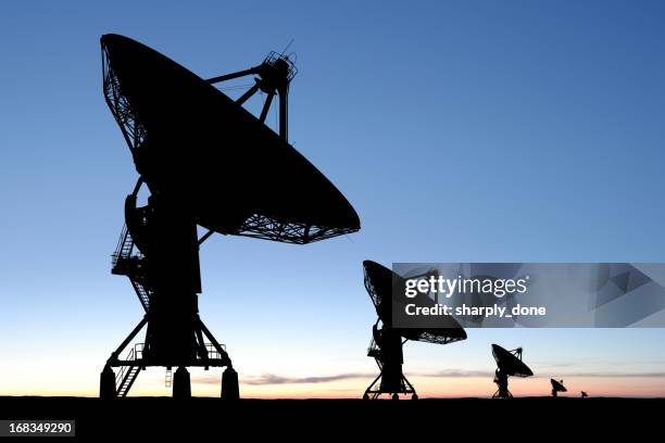 xxxl satellite dish silhouette - astronomical telescope stock pictures, royalty-free photos & images