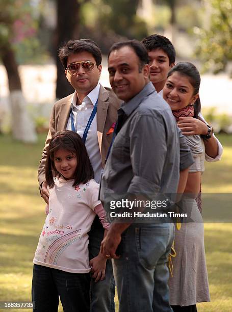 Cabinet Minister Jyotiraditya Scindia with his wife, daughter and his son Aryaman Scindia having a fun moment at Doon Schools 75 years celebration at...