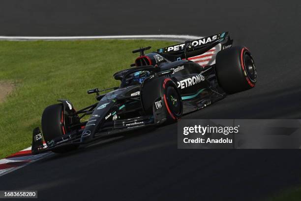 George Russel driving the Mercedes AMG Petronas F1 Team W14 on track during the F1 Grand Prix of Japan - Qualifying at Suzuka International Racing...