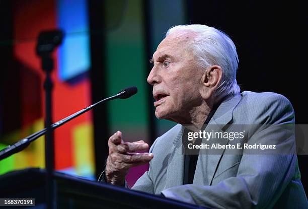 Actor Kirk Douglas attends the Anti-Defamation League's Centennial Entertainment Industry Award Dinner at The Beverly Hilton Hotel on May 8, 2013 in...