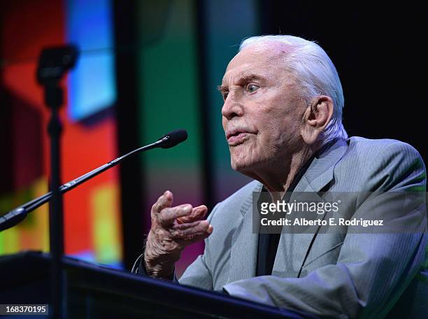 Actor Kirk Douglas attends the Anti-Defamation League's Centennial Entertainment Industry Award Dinner at The Beverly Hilton Hotel on May 8, 2013 in...