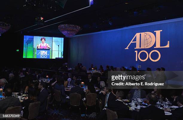 General view of the atmosphere at the Anti-Defamation League's Centennial Entertainment Industry Award Dinner at The Beverly Hilton Hotel on May 8,...