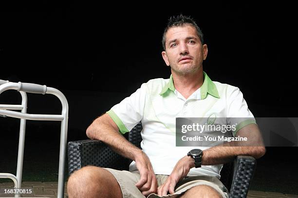 Joost van der Westhuizen sits in his new home on April 22, 2013 in Dainfern, Johannesburg, South Africa. His rented home is situated close by to the...