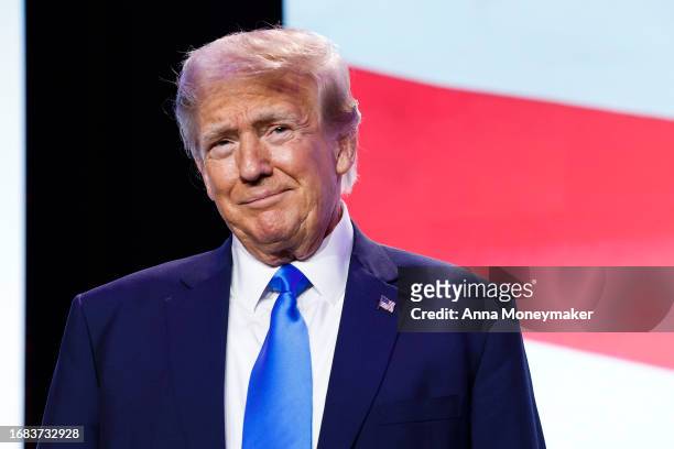 Republican presidential candidate and former President Donald Trump arrives to address the Pray Vote Stand Summit at the Omni Shoreham Hotel on...