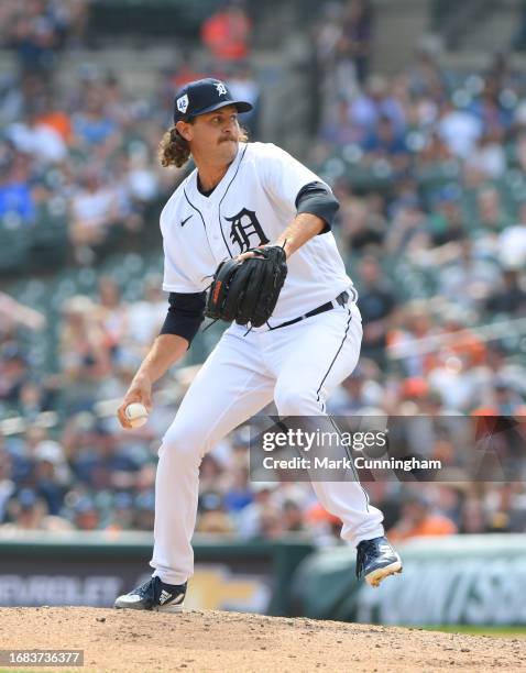 Jason Foley of the Detroit Tigers pitches during the game against the San Francisco Giants at Comerica Park on April 15, 2023 in Detroit, Michigan....