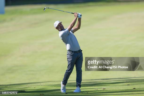 Ryan Moore of the U.S. Hits an approach shot on hole during the second round of the Fortinet Championship at Silverado Resort on September 15, 2023...