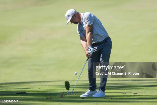 Ryan Moore of the U.S. Hits an approach shot on hole during the second round of the Fortinet Championship at Silverado Resort on September 15, 2023...