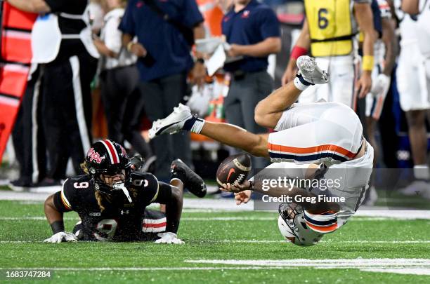 Fa'Najae Gotay of the Maryland Terrapins sacks Anthony Colandrea of the Virginia Cavaliers in the third quarter at SECU Stadium on September 15, 2023...