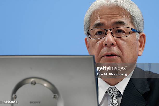 Masaru Kato, executive vice president and chief financial officer of Sony Corp., speaks during a news conference in Tokyo, Japan, on Thursday, May 9,...