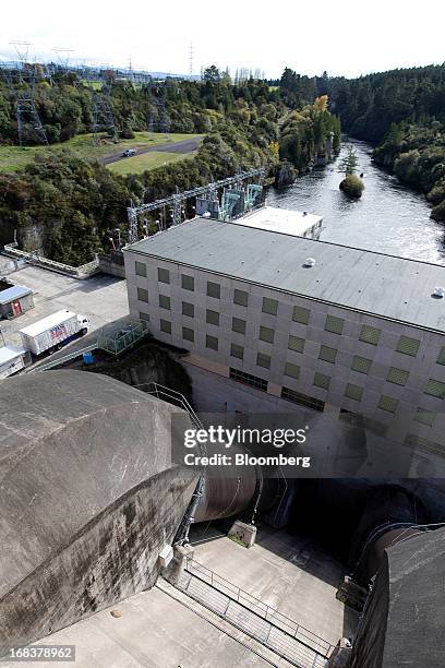 The Whakamaru hydroelectric power station, operated by Mighty River Power Ltd., stands along the Waikato River in Whakamaru, New Zealand, on...