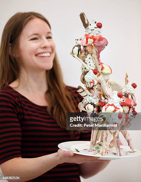 Ceramic sculpture of melting ice cream by artist Anna Barlow are displayed at the Collect art fair at Saatchi Gallery on May 9, 2013 in London,...