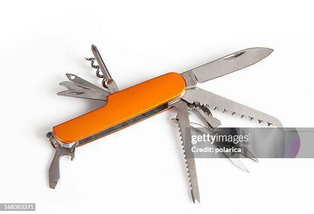 orange taschenmesser - werkzeug freisteller stock-fotos und bilder