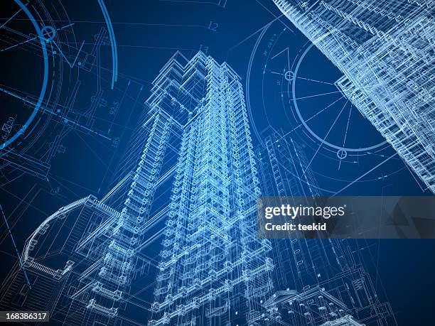 architecture blueprint - wireframe stockfoto's en -beelden