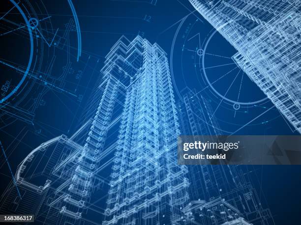 architecture blueprint - skyscraper background stock pictures, royalty-free photos & images