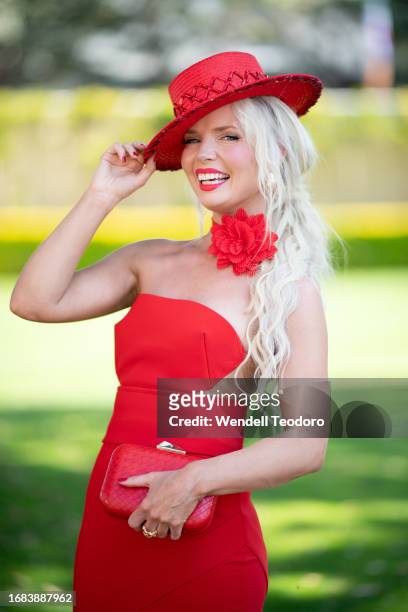 Stacey Hemera Roberts attends the Sydney Surf to Turf Day at Royal Randwick Racecourse on September 16, 2023 in Sydney, Australia.