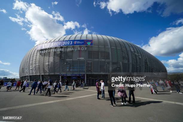 Outside View of Stade Pierre Mauroy during the France 2023 Rugby World Cup Pool D match between England and Chile at Stade Pierre Mauroy on September...