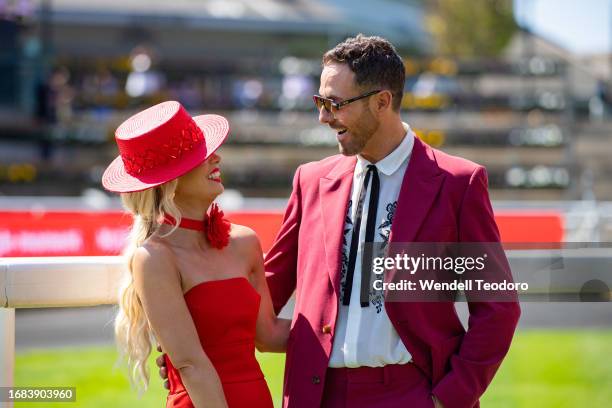 Stacey Hemera Roberts and Donny Galella attends Sydney Surf to Turf Day at Royal Randwick Racecourse on September 16, 2023 in Sydney, Australia.