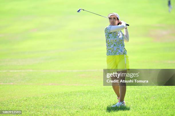 Ritsuko Ryu of Japan hits her second shot on the 9th hole during the second round of 54th SUMITOMO LIFE Vitality Ladies Tokai Classic at Shin Minami...