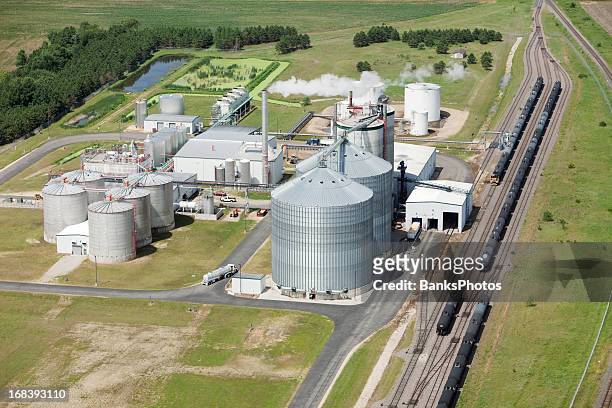 ethanol biorefinery aerial view - biomass power plant bildbanksfoton och bilder