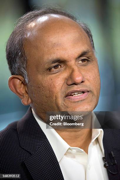 Shantanu Narayen, president and chief executive officer of Adobe Systems Inc., speaks during a Bloomberg West television interview in San Francisco,...