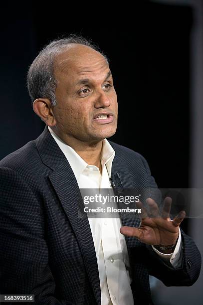 Shantanu Narayen, president and chief executive officer of Adobe Systems Inc., speaks during a Bloomberg West television interview in San Francisco,...