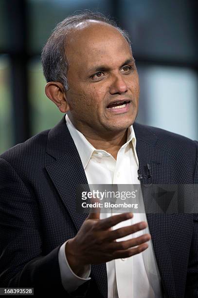 Shantanu Narayen, president and chief executive officer of Adobe Systems Inc., speaks during a Bloomberg West television interview in San Francisco,...