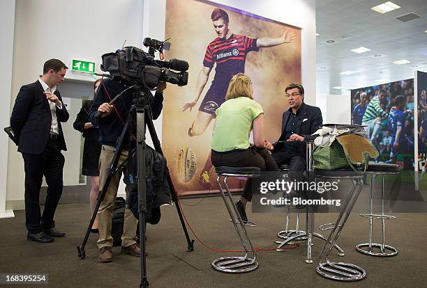 Marc Watson, head of BT Vision at BT Group Plc, right, speaks during an interview at the launch of the company's new sports television channel BT...