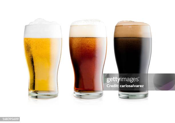 beers with clipping path - red ale stock pictures, royalty-free photos & images