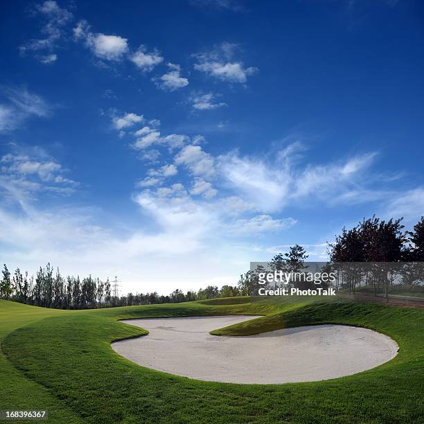 beautiful golf course - xxlarge - bunker stockfoto's en -beelden