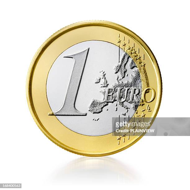 euro coin (+clipping path) - one euro coin stock pictures, royalty-free photos & images