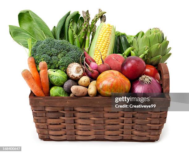 fruit and vegetables basket - in basket stock pictures, royalty-free photos & images