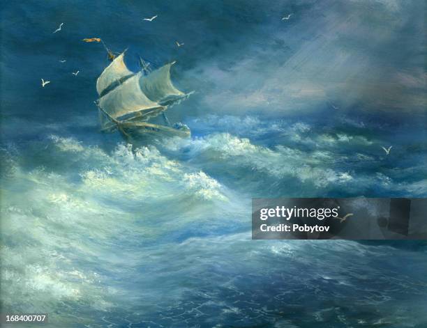 heavy gale - stormy seascape stock illustrations
