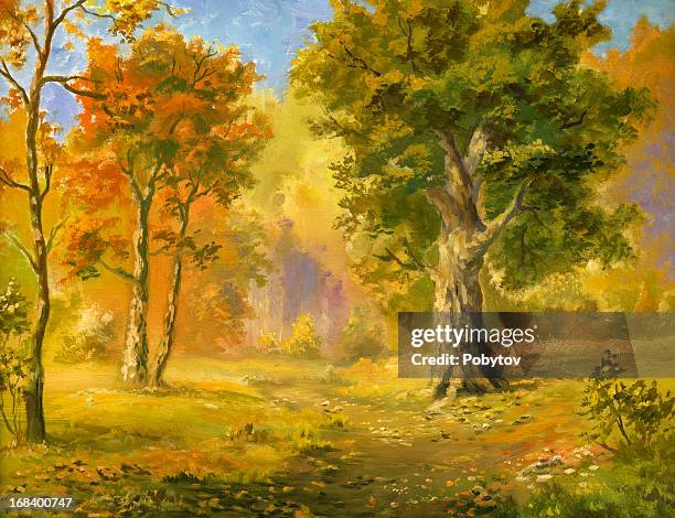 autumn impression - oak woodland stock illustrations