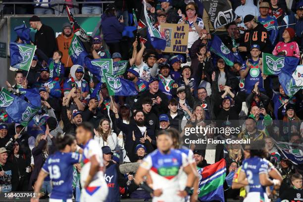 The Knights as fans celebrate a Warriors try during the NRL Semi Final match between the New Zealand Warriors and Newcastle Knights at Go Media...