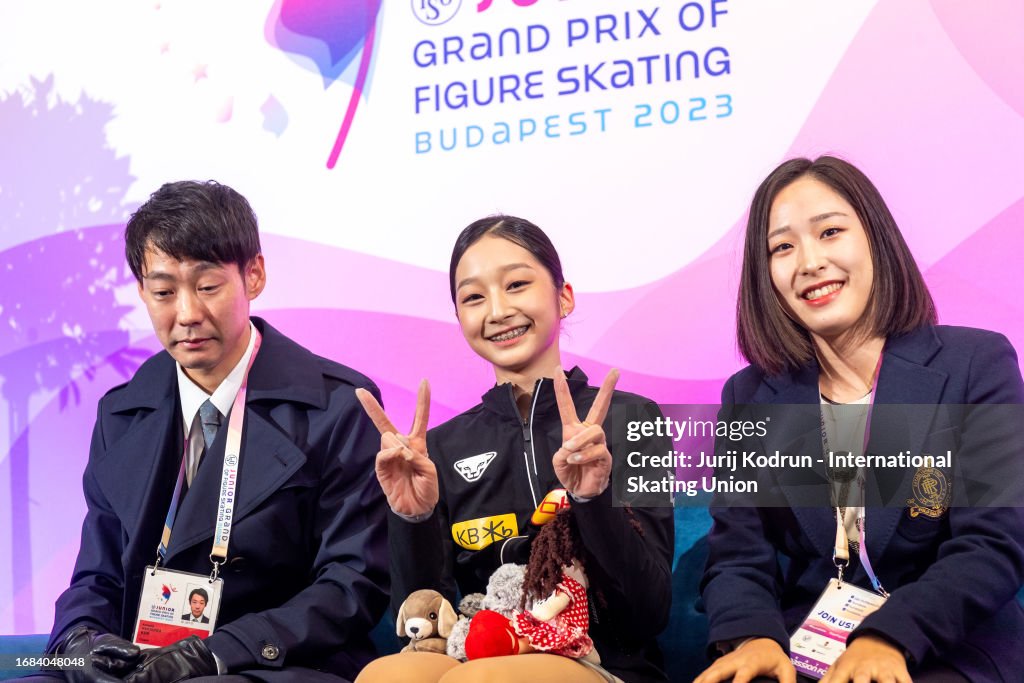 Jia Shin of Korea reacts during the ISU Junior Grand Prix of Figure