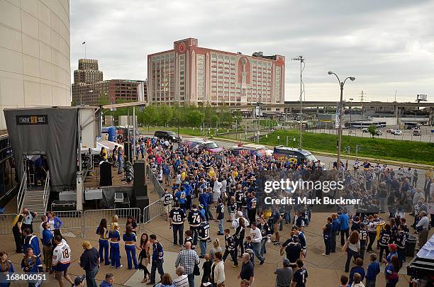 St. Louis Blues fans attend a rally before playing the Los Angeles Kings in Game Five of the Western Conference Quarterfinals during the 2013 NHL...
