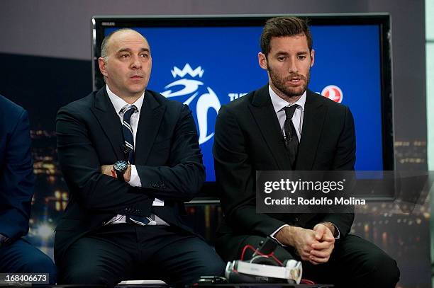 Rudy Fernandez, #5 of Real Madrid talking during the Turkish Airlines EuroLeague Final Four Presentation Press Conference at London City Hall on May...