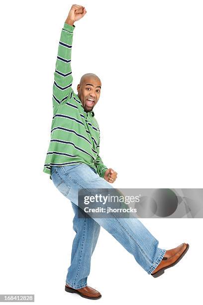 enthusiastic african american man - guy kicking stock pictures, royalty-free photos & images