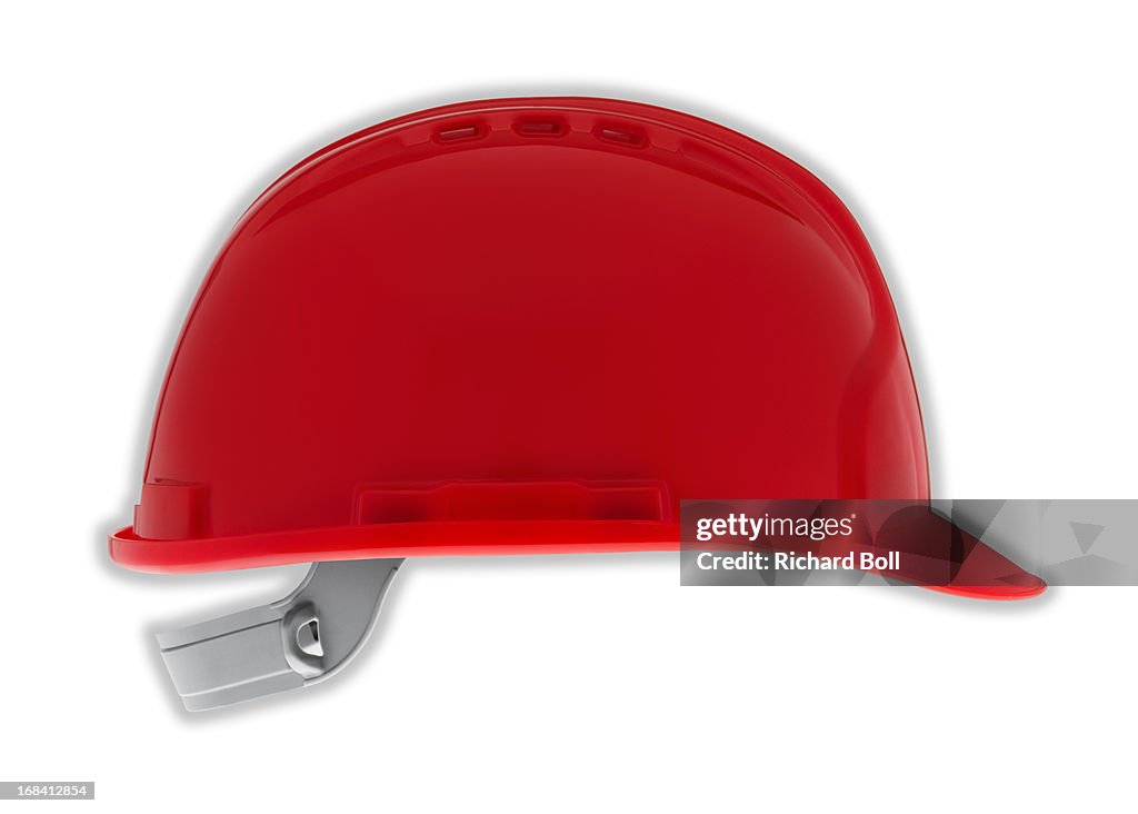 A plain red hard hat