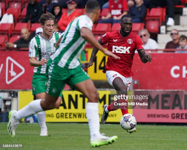 Chem Campbell of Charlton Athletic on the ball during the Sky Bet League One match between Charlton Athletic and Wycombe Wanderers at Oakwood VCD on...