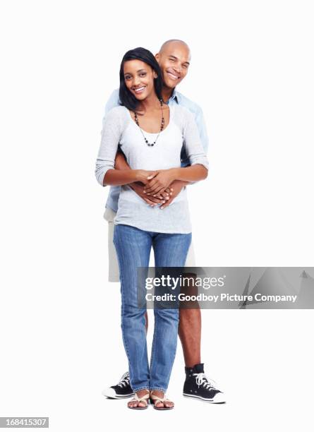 frau umgeben von mann - romantic couple on white background stock-fotos und bilder