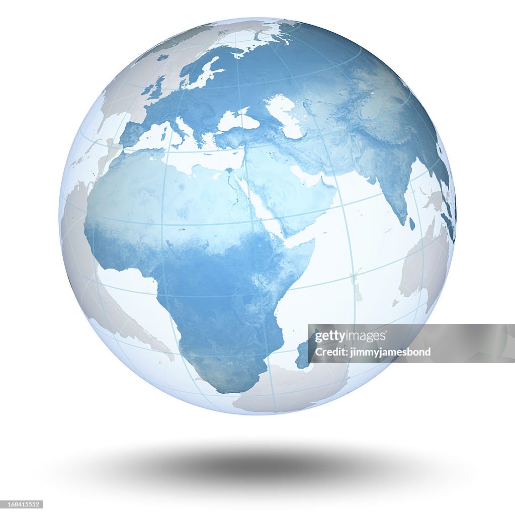 Globo azul Europea hemisferio oriental
