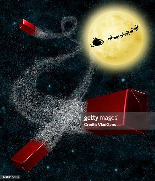 christmas flight - sleigh stock pictures, royalty-free photos & images
