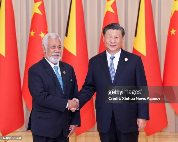 Chinese President Xi Jinping meets with Prime Minister Xanana Gusmao of Timor-Leste in Hangzhou, capital city of east China's Zhejiang Province,...
