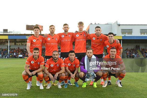 Brisbane Roar pose for a team photo during the Australia Cup 2023 Quarter Final match between Brisbane Roar and Western Sydney Wanderers at Perry...