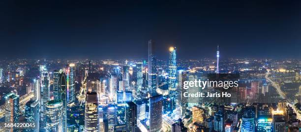 modern skyline at dusk, guangzhou, china. - clouds from aircraft point of view stock pictures, royalty-free photos & images